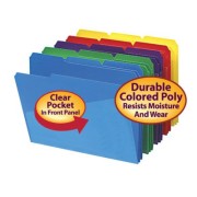 SMEAD Poly File Folders with Slash Front Pocket (Colors), 1/3 Cut Top Tab - Assorted, Letter Size (Box of 30)